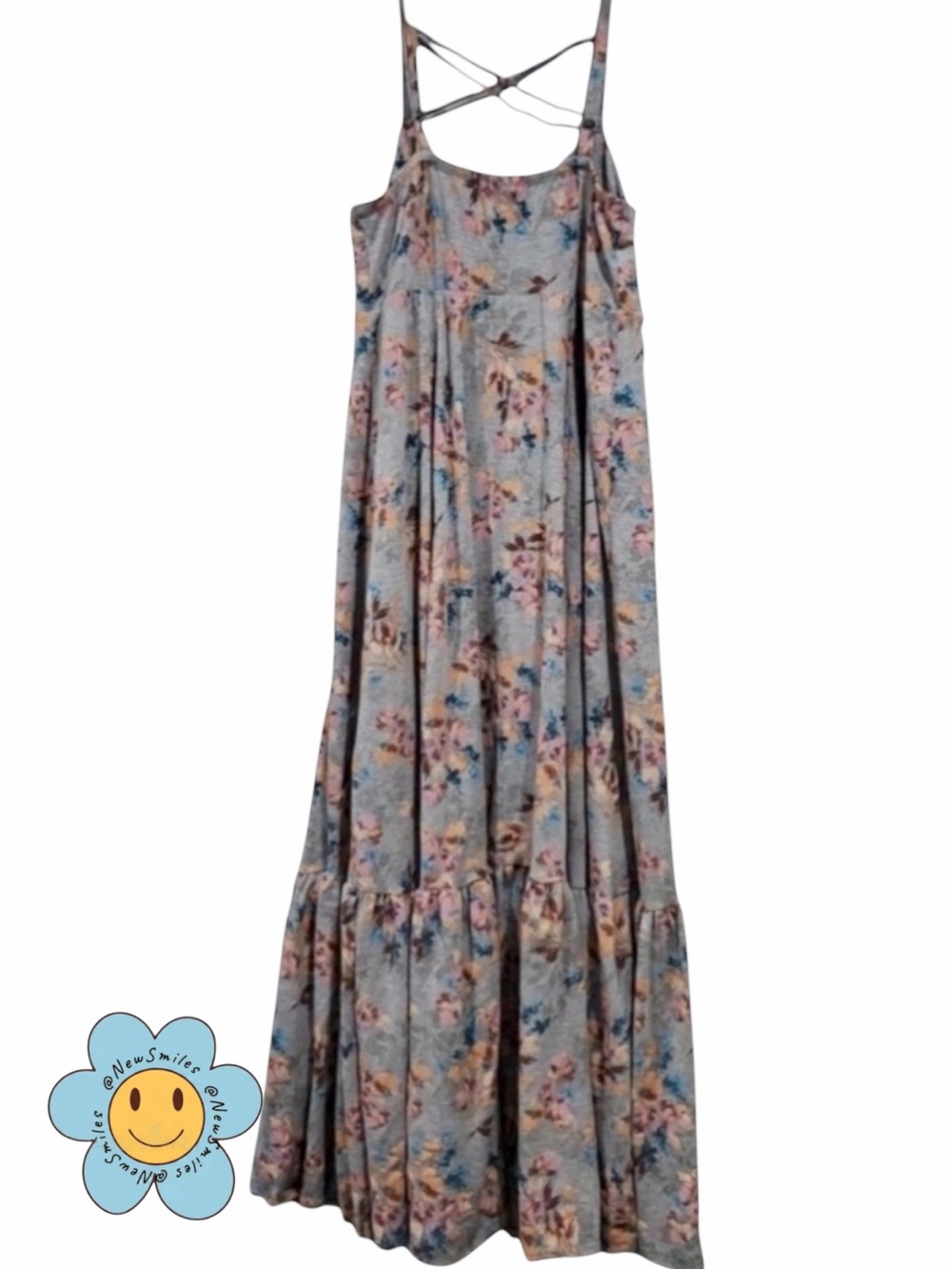 torrid ~ Strappy Dress ~ Heather Gray w/ Flowers ~ Jersey Material ~ Ruffle Tier - Picture 1 of 7